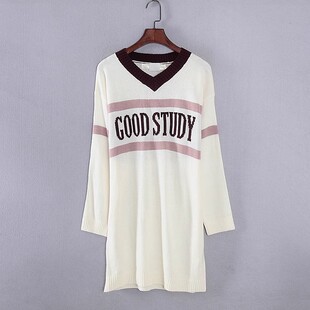 V领字母毛衫 香蕉系列 库存折扣韩版 专柜女装 连衣裙Y4895 春秋新款