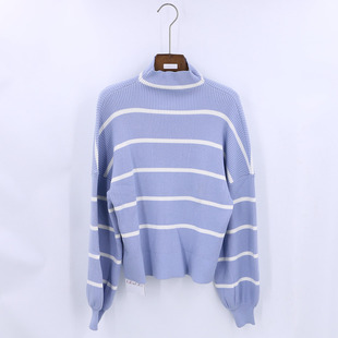 条纹针织衫 孤品系列 品牌库存折扣落肩袖 女装 D1140 春秋新款