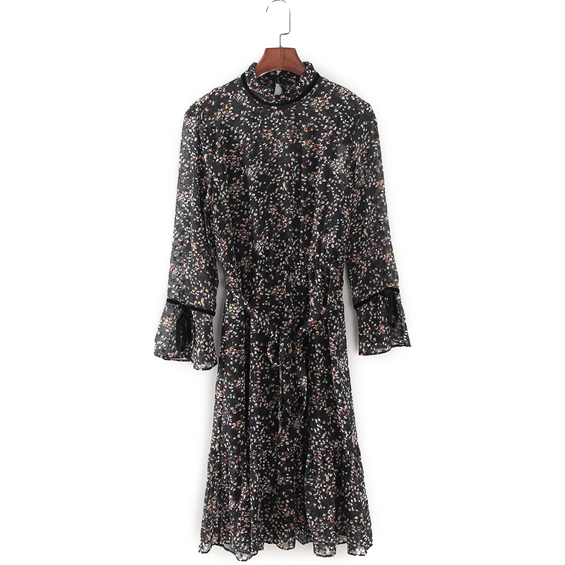 碧系列 春夏新款品牌女装库存折扣优雅时尚长袖碎花连衣裙F1783B