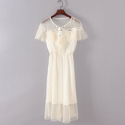 碧系列 夏季新款品牌女装库存折扣梦幻甜美波点连衣裙F1766