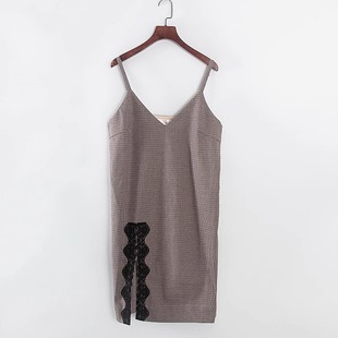 库存折扣吊带拼蕾丝连衣裙Y4909A 专柜女装 香蕉系列 春秋新款