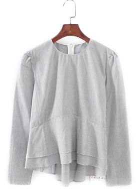 G系列 春秋新款品牌女装库存折扣休闲风条纹高腰荷叶边上衣F1648