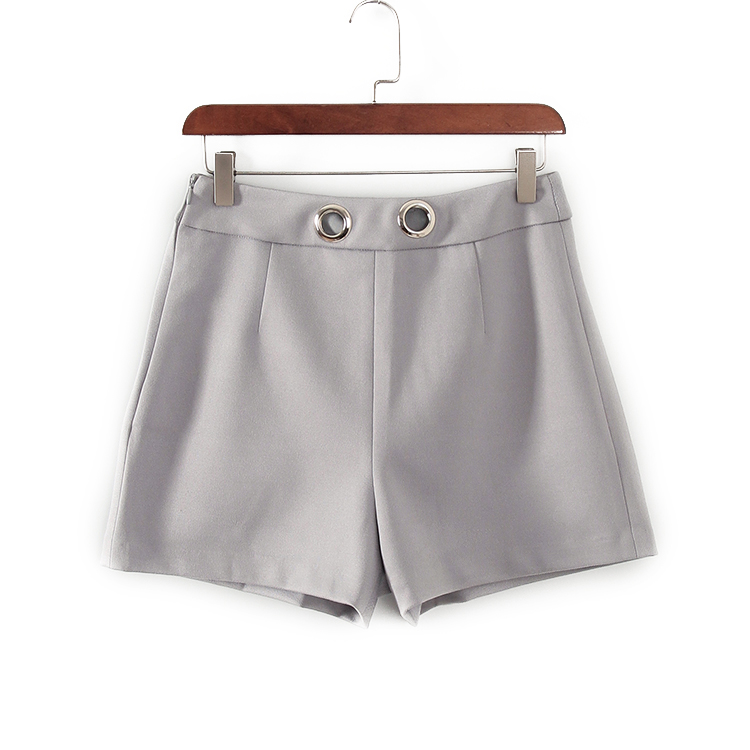 G系列 春秋新款品牌女装库存折扣简约风百搭灰色汽眼短裤F1693A