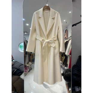 高端30山羊绒双面羊绒大衣女2026冬装 无扣气质系腰带绵羊毛外套女