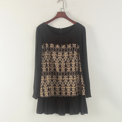 非系列 新品春秋款女装库存折扣韩版时尚印花圆领连衣裙Y2459A