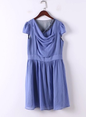 孤品系列 夏季新款女装品牌库存折扣时尚优雅短袖连衣裙D665-4