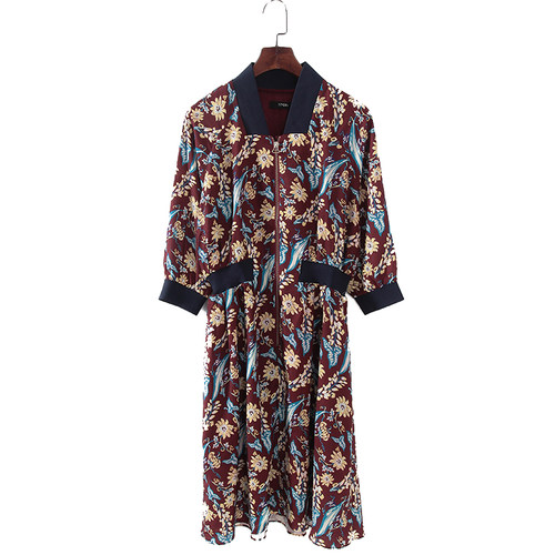 品牌系列 新品春秋款专柜女装库存折扣法式复古花色连衣裙F1350A