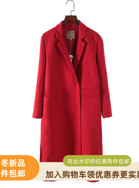 纳系列 秋冬款高端女装库存折扣名媛气质大红色毛呢大衣Y3353