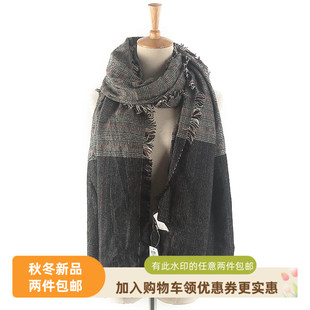 MJ系列 秋冬品牌专柜库存折扣复古百搭拼色格纹女士围巾Y5208