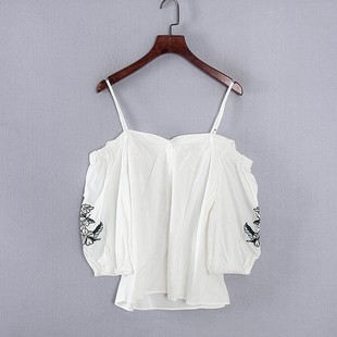 夏季 子绣花衬衫 新款 库存折扣时髦性感袖 Y4545A 专柜女装 香蕉系列