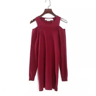 库存折扣大红色拼接毛衫 专柜女装 连衣裙Y5028 春秋新款 香蕉系列