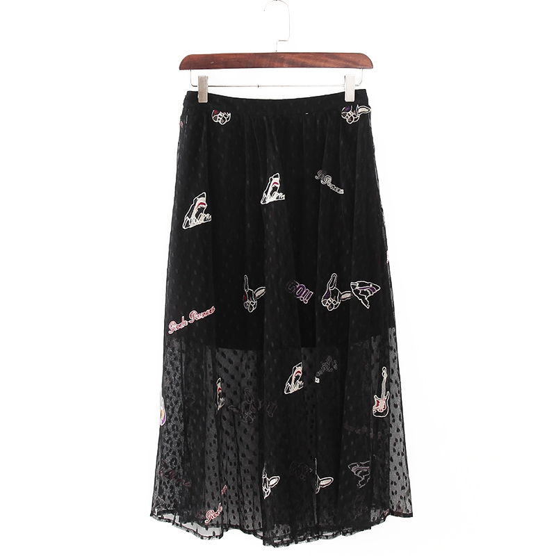 碧系列 春夏新款品牌女装库存折扣温柔风绣花侧拉链半裙F1881C