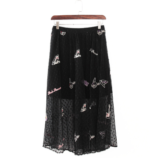 库存折扣温柔风绣花侧拉链半裙F1881C 品牌女装 碧系列 春夏新款