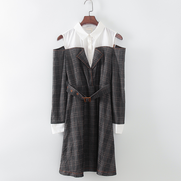 通勤风拼接假两件连衣裙