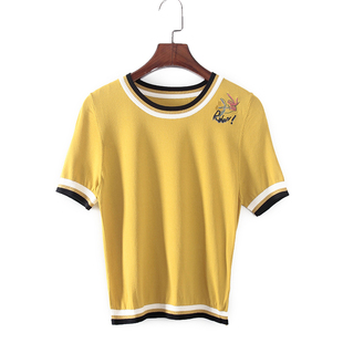 针织衫 索系列 休闲风圆领短袖 品牌库存折扣女装 F772B 春夏新款