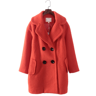 库存折扣桔色复古翻领大衣F998 品牌女装 灵系列 秋冬新款