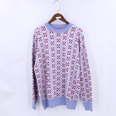 孤品系列 春秋新款女装品牌库存折扣温柔风花色套头针织衫D1132