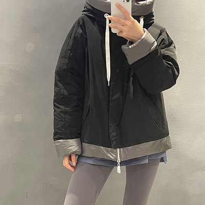 夜昙暗涌 绿黑色可双面穿短款羽绒服女休闲时尚外套新款冬