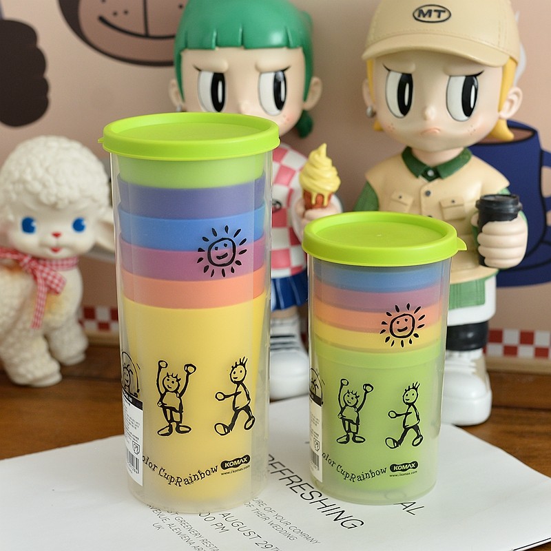 韩国进口户外露营杯子折叠便携水杯野餐喝水杯子随手杯套杯彩虹杯