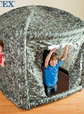 原装正品INTEX㊣迷彩玩具屋 海洋球池 充气玩具 儿童游乐场帐篷