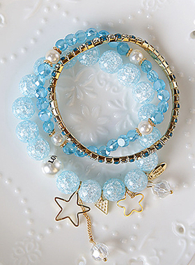 蓝色三层百搭手链日韩风女