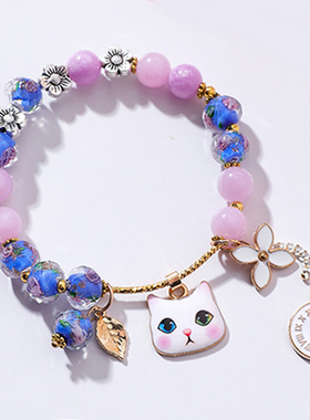 少女心日系单圈花朵猫咪礼物手串