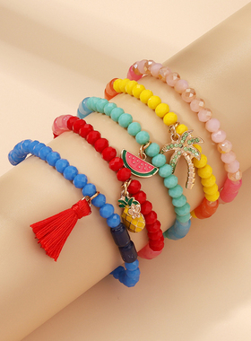 彩衣阁多层水果西瓜+彩色手链手串流行甜美流行百搭日韩风格女款