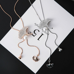 彩衣阁时尚甜美日韩风格气质百搭女长款项链珠珠雪花/银杏叶毛衣