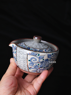 日本进口清水烧作家器河岛喜信手工制作手绘宝瓶茶具茶壶公道杯