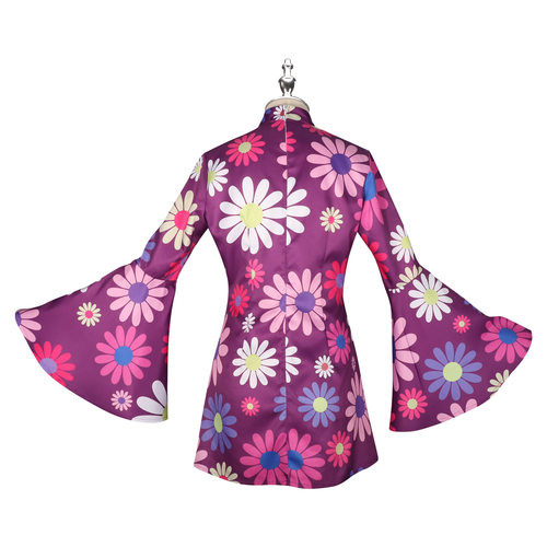 亚马逊万圣节跨境欧美女装20世纪70年代嬉皮服装印花复古连衣裙女
