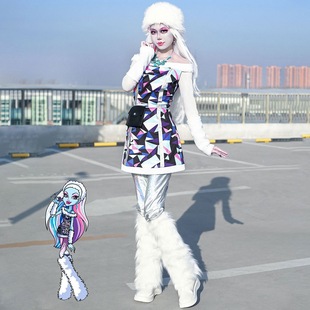 Monster High 雪女cos服 雪女艾比cosplay全套怪物高中圣诞节血妞