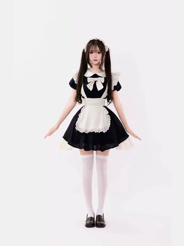 复刻版 古早风倒褶花边女仆装COS可爱古典森女洛丽塔套装连衣裙
