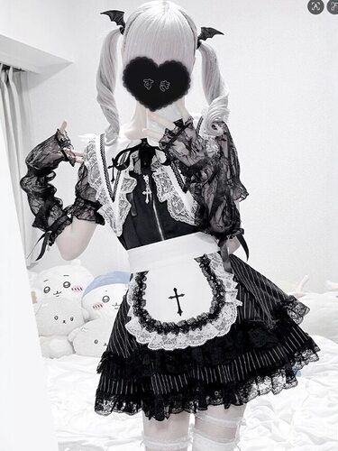 复刻版~哥特风黑白条纹蕾丝女仆装lolita套装日系十字架软妹cos服