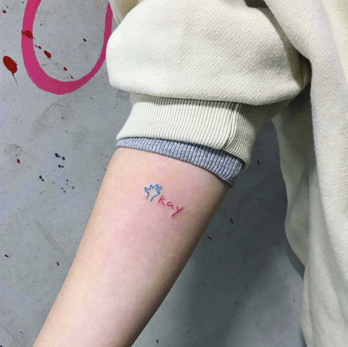 hge tattoo独家手绘 彩色线条字母 okay 韩系简约防水纹身贴 919