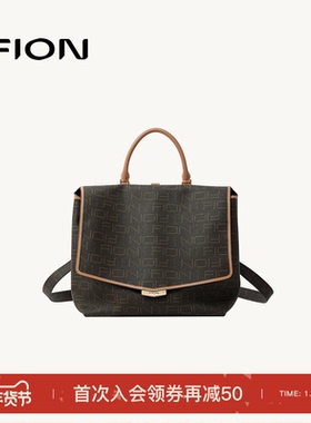 Fion/菲安妮老花双肩背包新款大容量女通勤复古小众高级斜挎包包