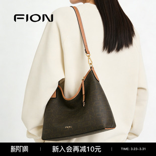 Fion 高级通勤小众斜挎包包女 菲安妮老花托特包软hobo流浪包新款