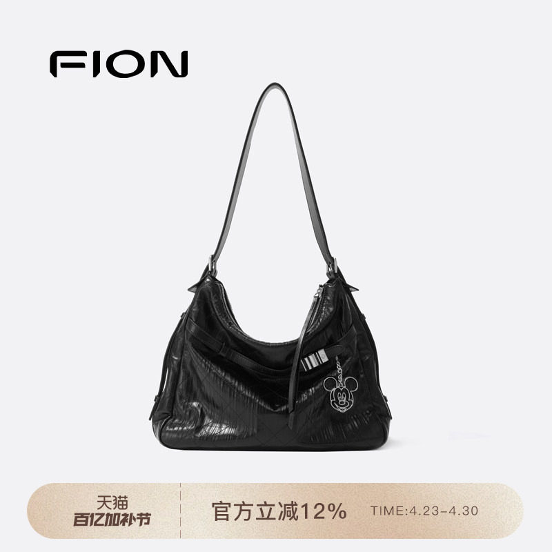 FION菲安妮迪士尼米奇合作音符托特包真皮大容量女通勤斜挎包包