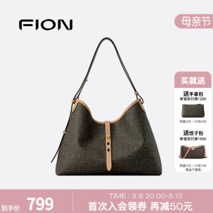 Fion/菲安妮老花托特包新款女秋冬手提包包大容量通勤单肩斜挎包