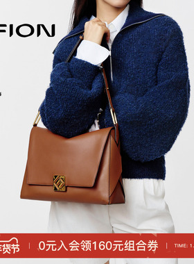 Fion/菲安妮青花瓷叠叠包真皮托特包通勤斜挎腋下包单肩包包女