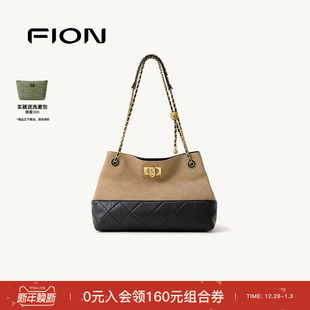 Fion 菱格高级轻奢手提包链条单肩包包女 菲安妮真皮托特包时尚