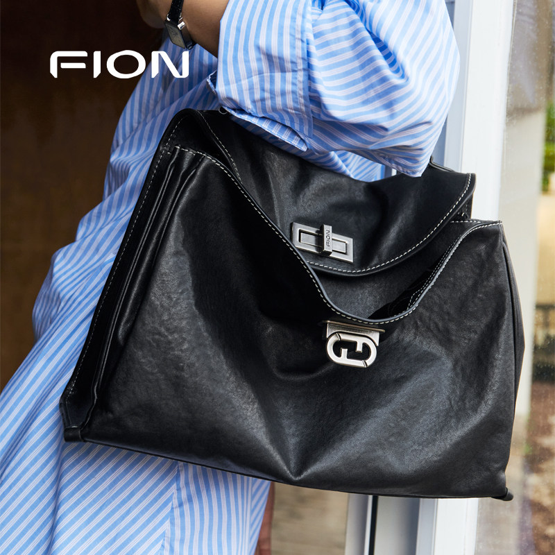Fion/菲安妮植鞣皮托特包新款通勤大容量真皮单肩斜挎慵懒包包女,箱包皮具/热销女包/男包,托特包,淘宝优惠券,粉丝福利购,淘宝优惠卷