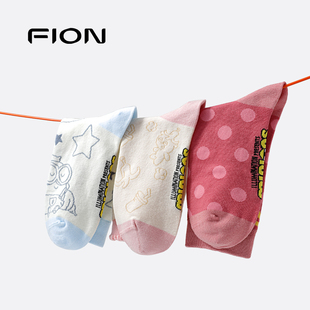 Fion/菲安妮小黄人合作款袜子女款可爱多巴胺透气卡通袜中筒袜
