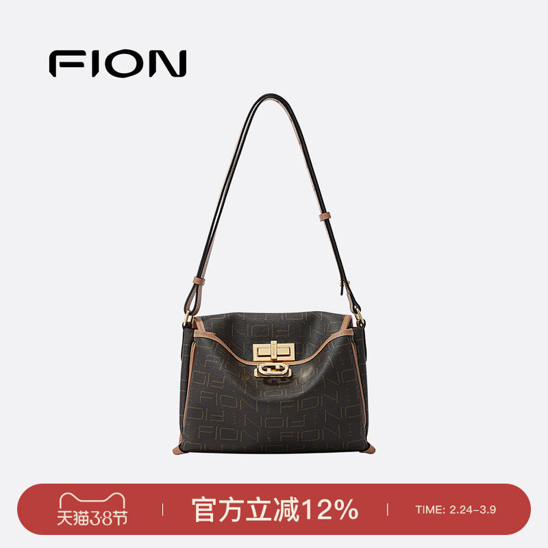Fion/菲安妮老花托特包新款高级感小众女包包单肩斜挎公文包