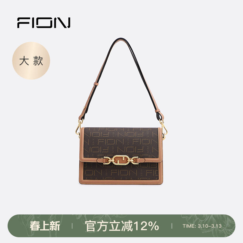 Fion/菲安妮老花小方包秋冬女包单肩时尚复古高级轻奢斜挎包