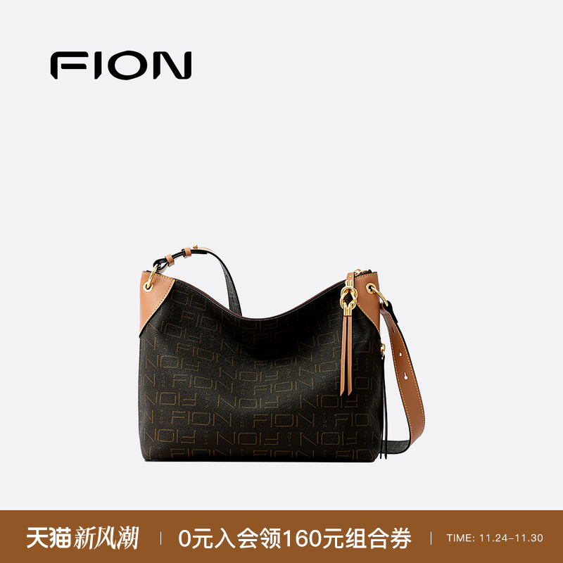 Fion/菲安妮莫相离老花托特包通勤大容量hobo包女单肩斜跨包包