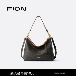 Fion 复古单肩腋下包包女通勤大容量 菲安妮老花托特包新款