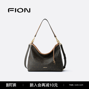 Fion 复古单肩腋下包包女通勤大容量 菲安妮老花托特包新款