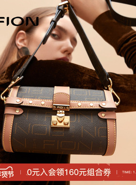 Fion/菲安妮老花波士顿包款枕头包 轻奢品牌女款小众斜挎包包女
