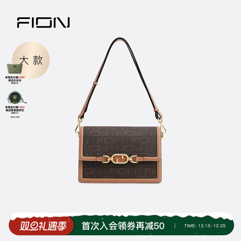 Fion/菲安妮老花小方包秋冬女包单肩时尚复古高级轻奢斜挎包