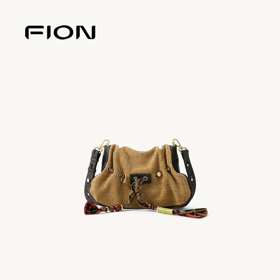Fion/菲安妮老花腋下包25年新款波西米亚风女包包单肩手提马鞍包